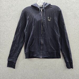 True Religion Women Sweatshirts L Blue Hoodie Logo Sequins Wool Blend‎ Y2K READ